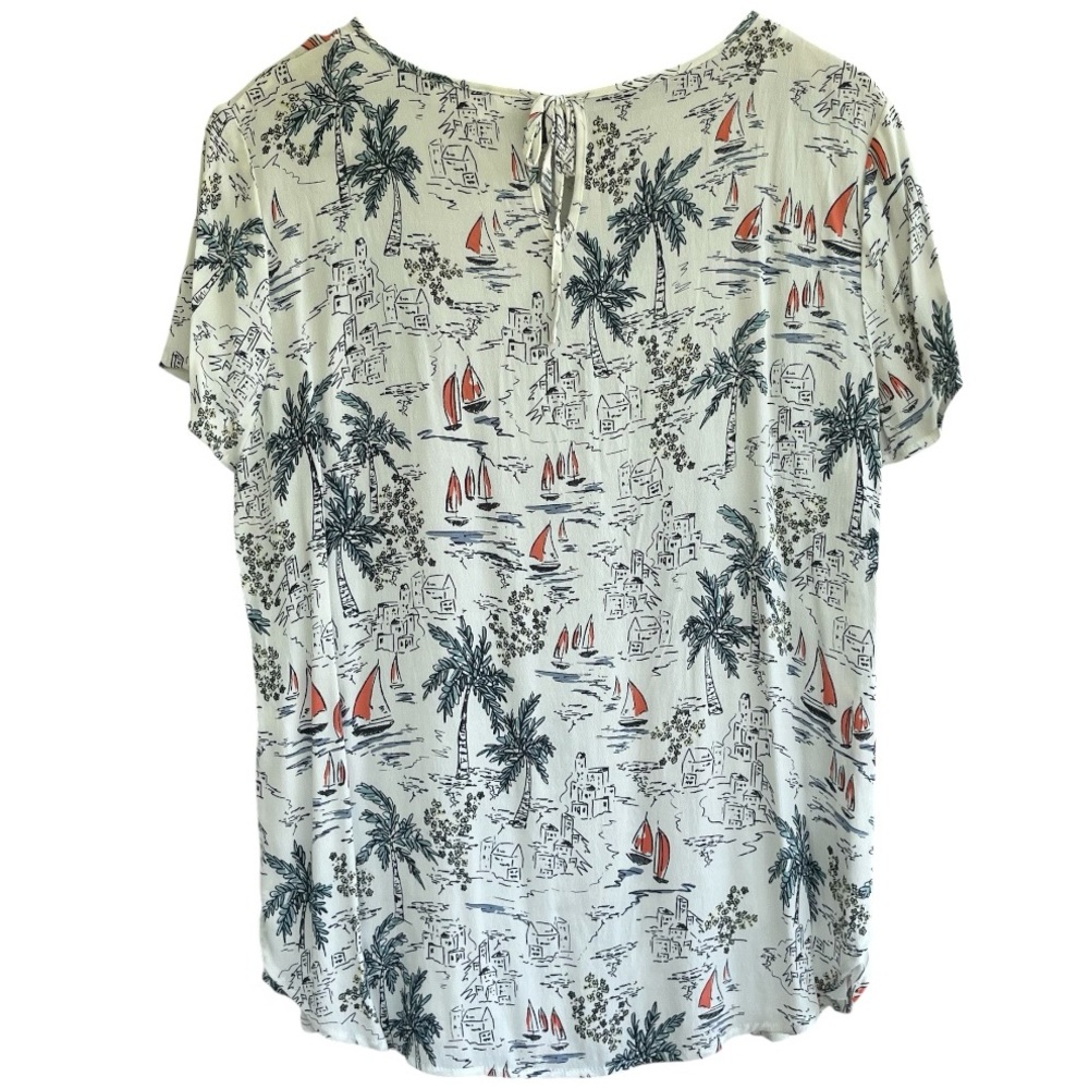 NWT LC Lauren Conrad NAUTICAL TROPICS PRINT TIE BACK TEE TOP BLOUSE Large SS - Picture 2 of 7